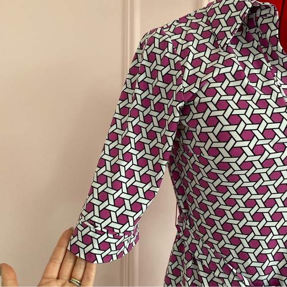 Laundry by Shelli Segal, Purple/White Geometric Print Dress, Collar, Sporty, US4 - Picture 5 of 11